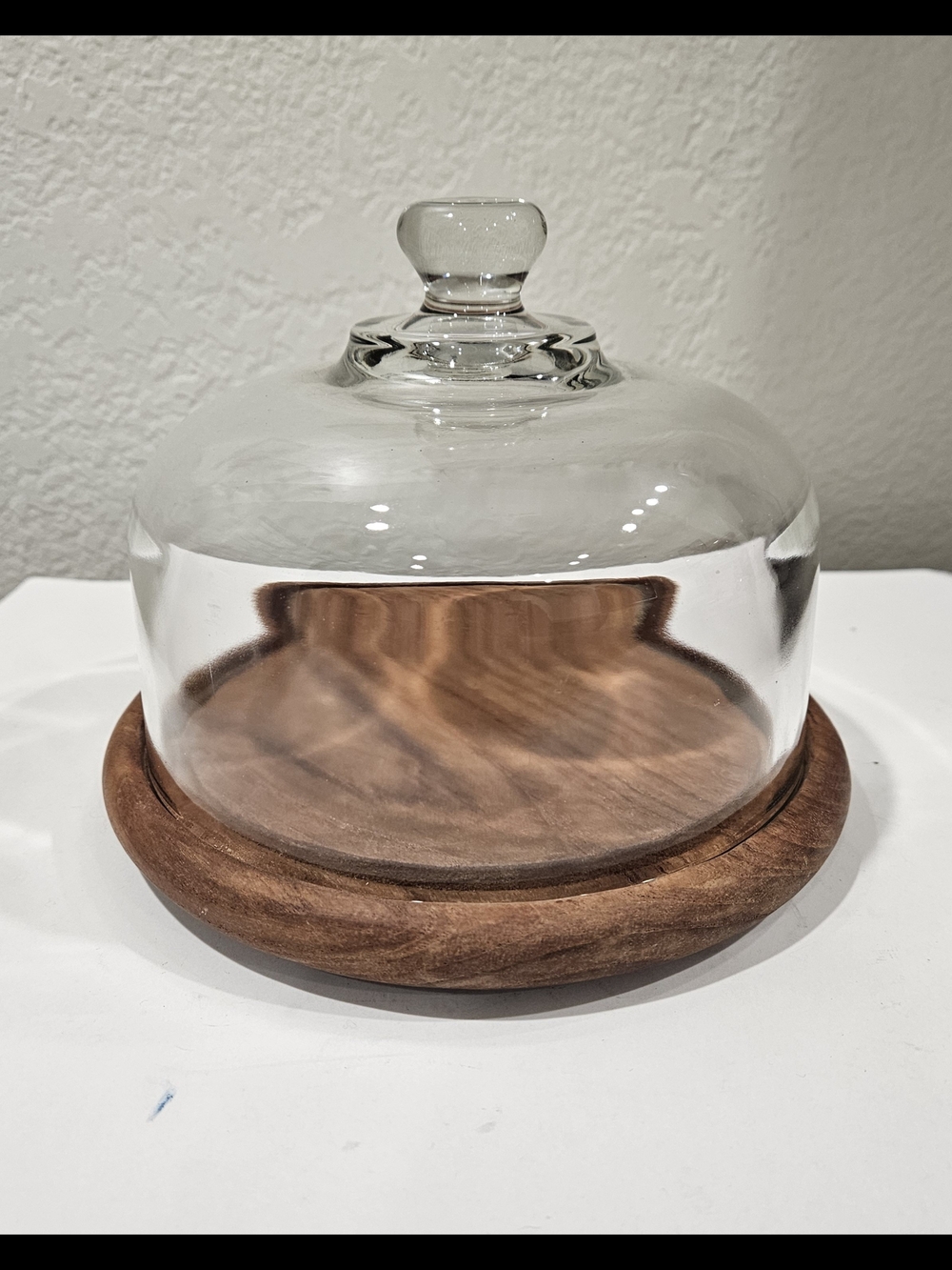 Vintage Goodwood Genuine Teak Wood Cheese Board Tray with Glass Dome Cloche Lid